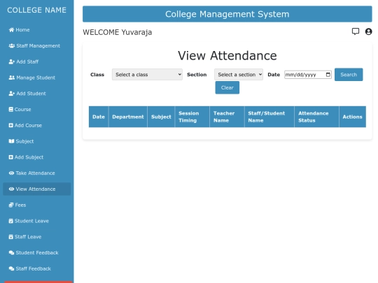 portfolio/cms/attendance screenshot