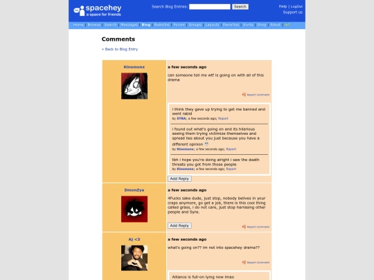 spacehey/blog resources/pics/7-10-23/archive/Comments - (PLS READ) Syra threatening to leak nudes by blackmailing me. Please do something._comments_0 - Blog SpaceHey screenshot
