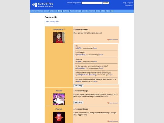spacehey/blog resources/pics/7-10-23/archive/Comments - Spacehey's Anti LGBTQ problem (My Defeat By SYRA) - Blog — Page 2 SpaceHey screenshot