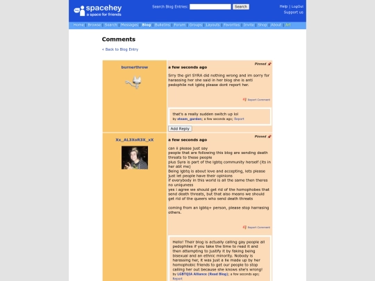 spacehey/blog resources/pics/7-10-23/archive/Comments - Spacehey's Anti LGBTQ problem (My Defeat By SYRA) - Blog SpaceHey screenshot