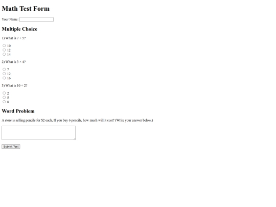 Math Test Form Assignment/index4 screenshot