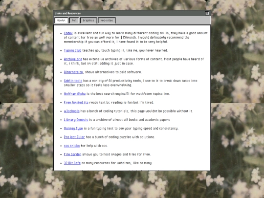 links screenshot
