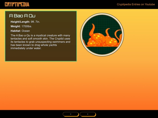 TheSecretSaturdays/Cryptipedia/Cryptipedia screenshot