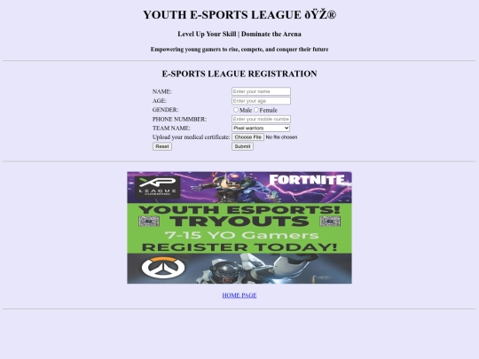 youthesportsleague/firstpage screenshot