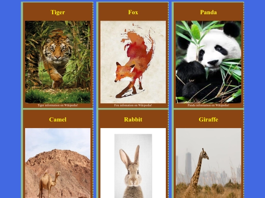 Animals and information screenshot