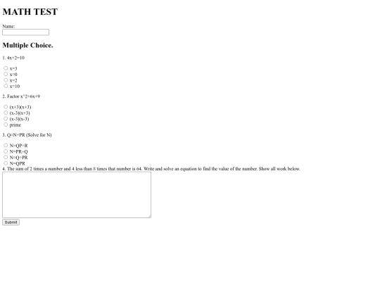 mathtest screenshot