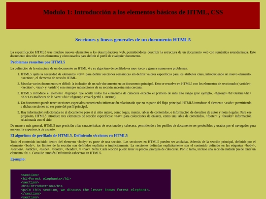 Secciones y líneas generales de un documento HTML5 screenshot