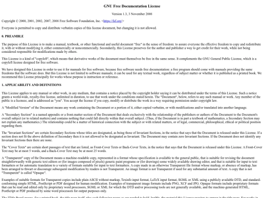 licenses/GNU Free Documentation License screenshot