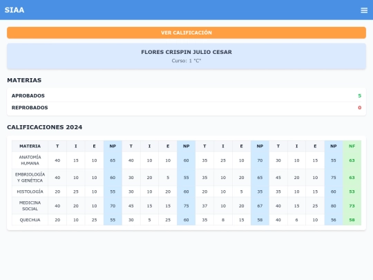 Calificaciones screenshot