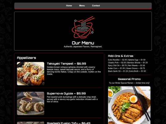 Menu screenshot