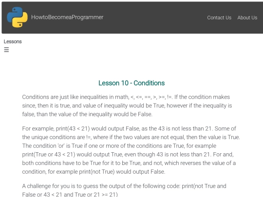 Lesson 10 - Conditions screenshot