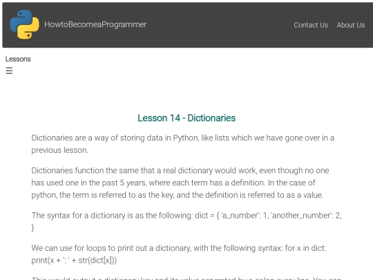 Lesson 14 - Dictionaries screenshot