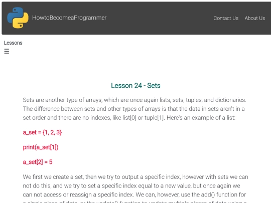 Lesson 24 - Sets screenshot