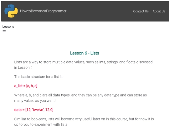 Lesson 6 - Lists screenshot