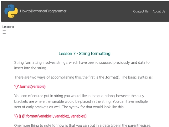 Lesson 7 - String Formatting screenshot