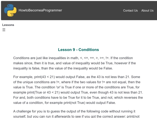 Lesson 9 - Conditions screenshot