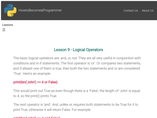 Lesson 9 - Logical Operators screenshot