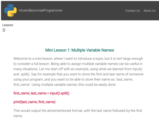 Mini Lesson 1 - Multiple Variable Names screenshot