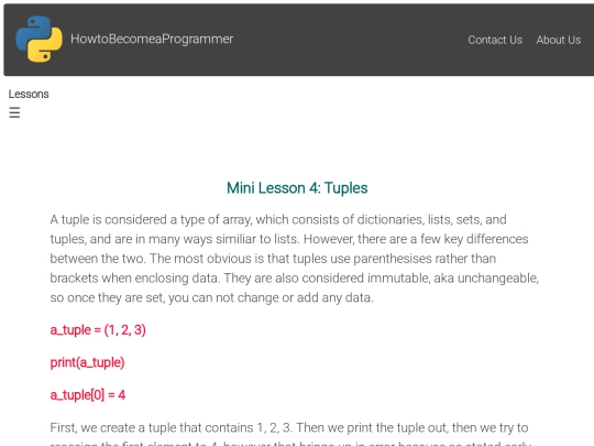 Mini Lesson 4 - Tuples screenshot