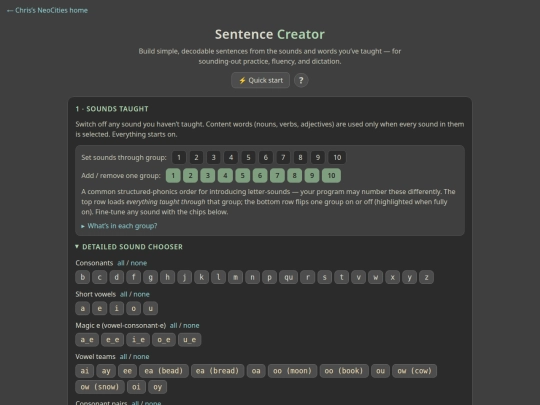 basic-reading/sentence-creator screenshot