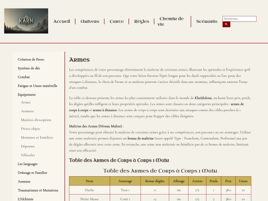 regles/equipements/armes screenshot