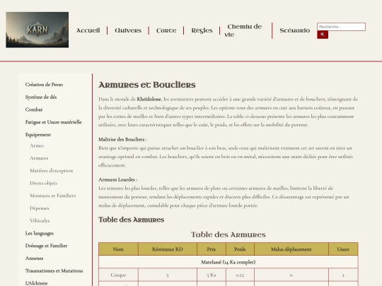 regles/equipements/armures screenshot