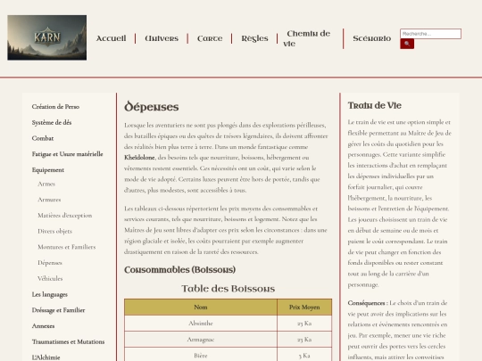 regles/equipements/depenses screenshot