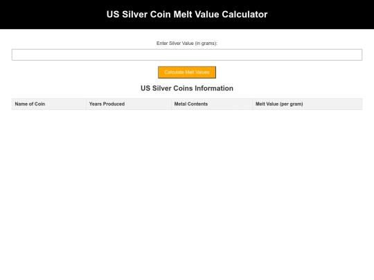 us-silver-coin-melt-values screenshot