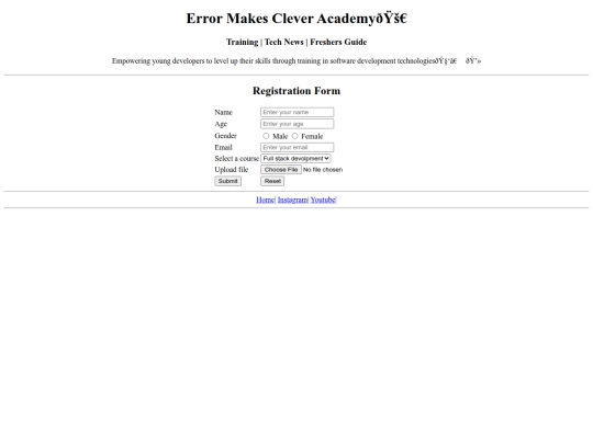 html webpage/register screenshot