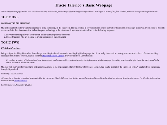 TracieTalericoBasicWebpage screenshot