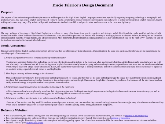 TracieTalericoDesignDocument screenshot