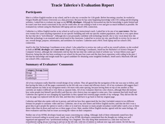 TracieTalericoEvaluationReport screenshot