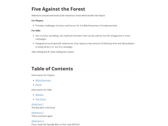 Five Against the Forest Intro screenshot