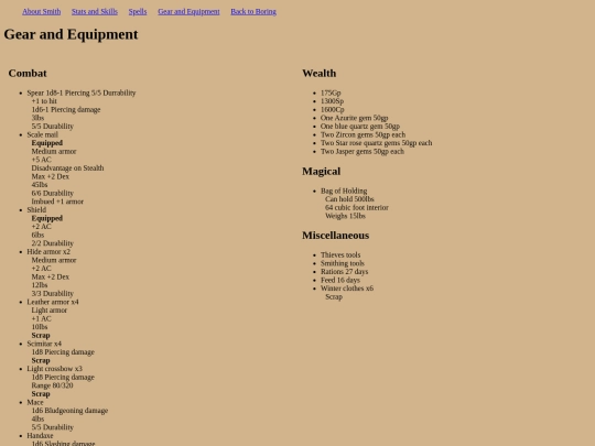 Equipment screenshot