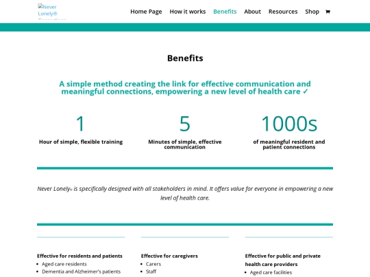 Benefits _ Never Lonely® Connections screenshot