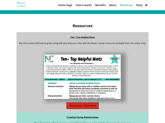 Resources _ Never Lonely® Connections screenshot