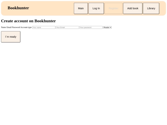 Bookhunter/createAccount screenshot