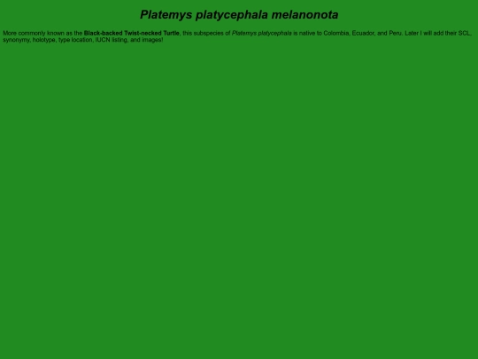 chelonians/testudinata/testudines/pleurodira/cheloidea/chelidae/chelinae/platemys/platycephala/melanonota screenshot