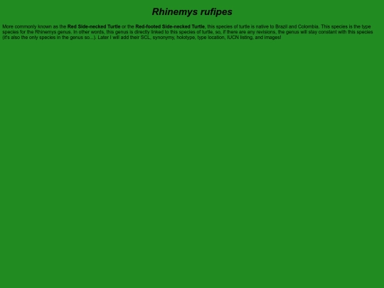 chelonians/testudinata/testudines/pleurodira/cheloidea/chelidae/chelinae/rhinemys/rufipes screenshot