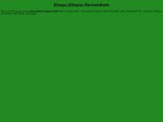 chelonians/testudinata/testudines/pleurodira/cheloidea/chelidae/emydurinae/elseya/elseya/flaviventralis screenshot
