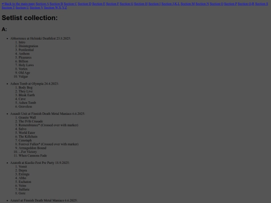 setlists screenshot