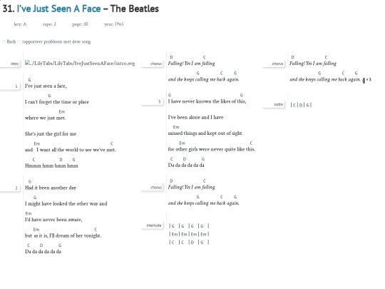 Songs/IveJustSeenaFace screenshot