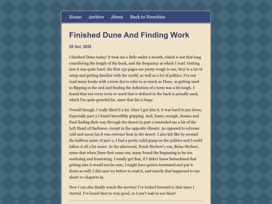 blog/posts/2025-10-25-Finished-Dune-And-Finding-Work screenshot