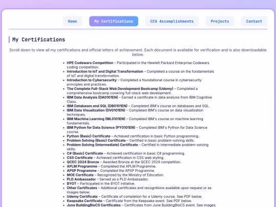 certifications screenshot
