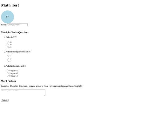 Mathtest screenshot
