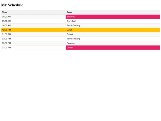 schedule screenshot
