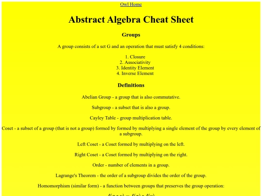Abstract Algebra Cheat Sheet/algebra screenshot