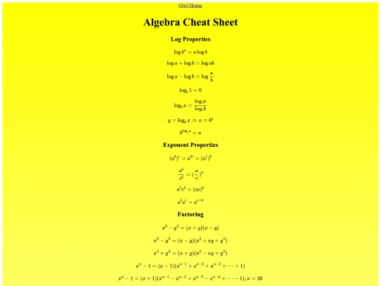 Algebra Cheat Sheet/algebra screenshot