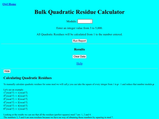 Bulk Quadratic Residue Calculator/qr screenshot