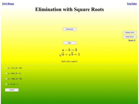 Elimination with Square Roots/elimination screenshot